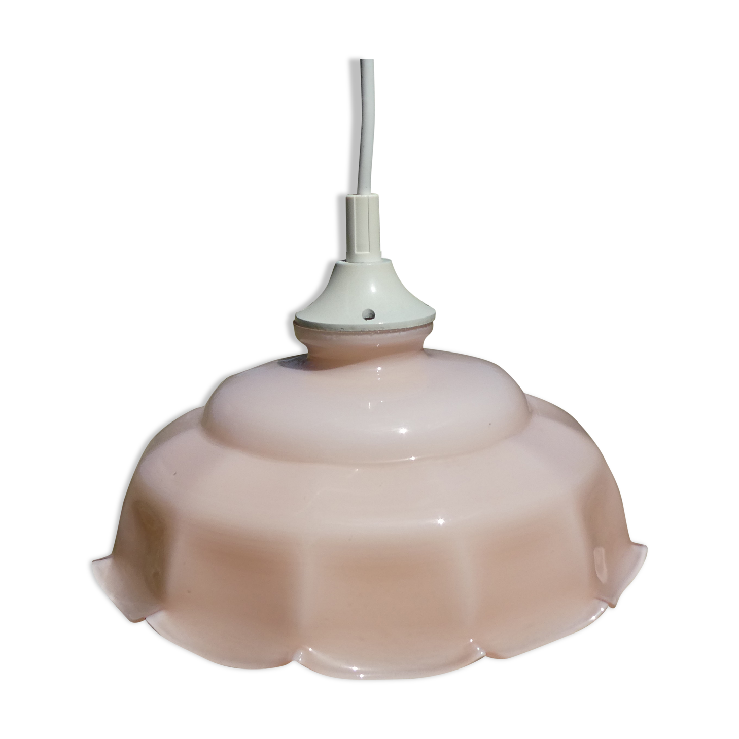 Suspension old lampshade in pale pink opaline