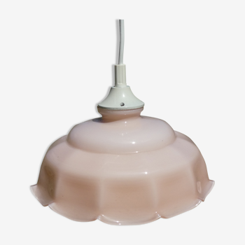 Suspension old lampshade in pale pink opaline