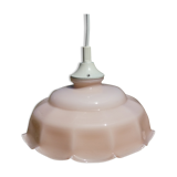 Suspension old lampshade in pale pink opaline
