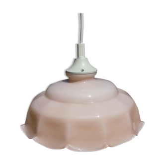 Suspension old lampshade in pale pink opaline