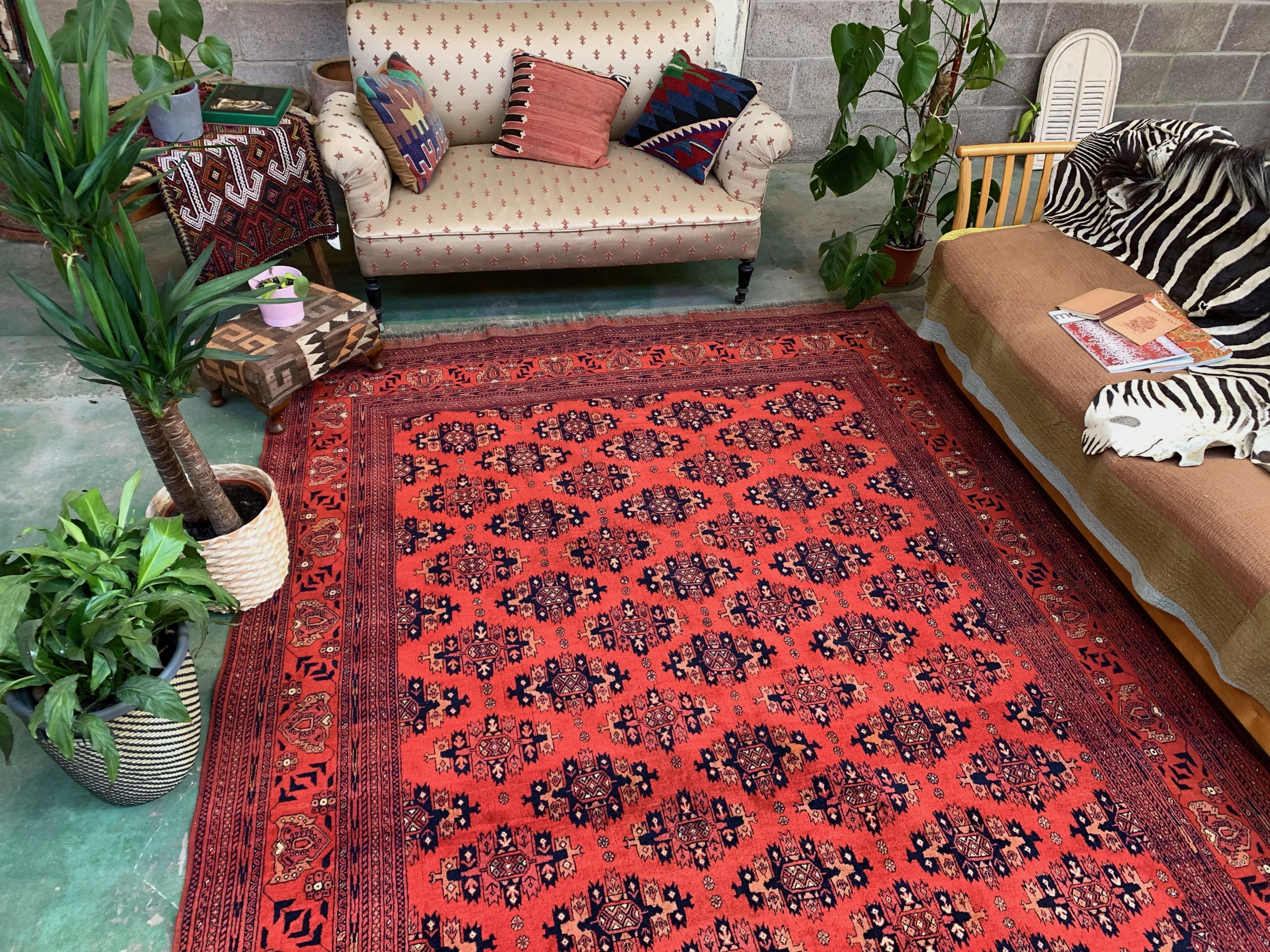 Vintage Afghan Turkoman Khalmohammadi Rug 284x213 cm, Red, Black Tribal Large