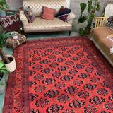 Vintage Afghan Turkoman Khalmohammadi Rug 284x213 cm, Red, Black Tribal Large