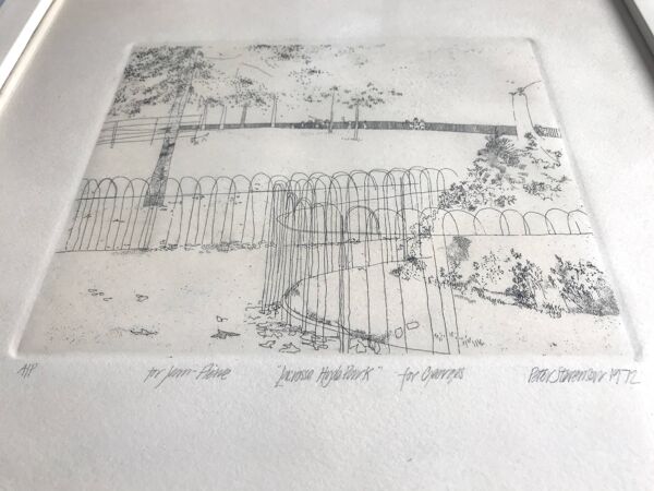 Peter stevenson, lacrosse hyde park, 1972. eau-forte signée au crayon