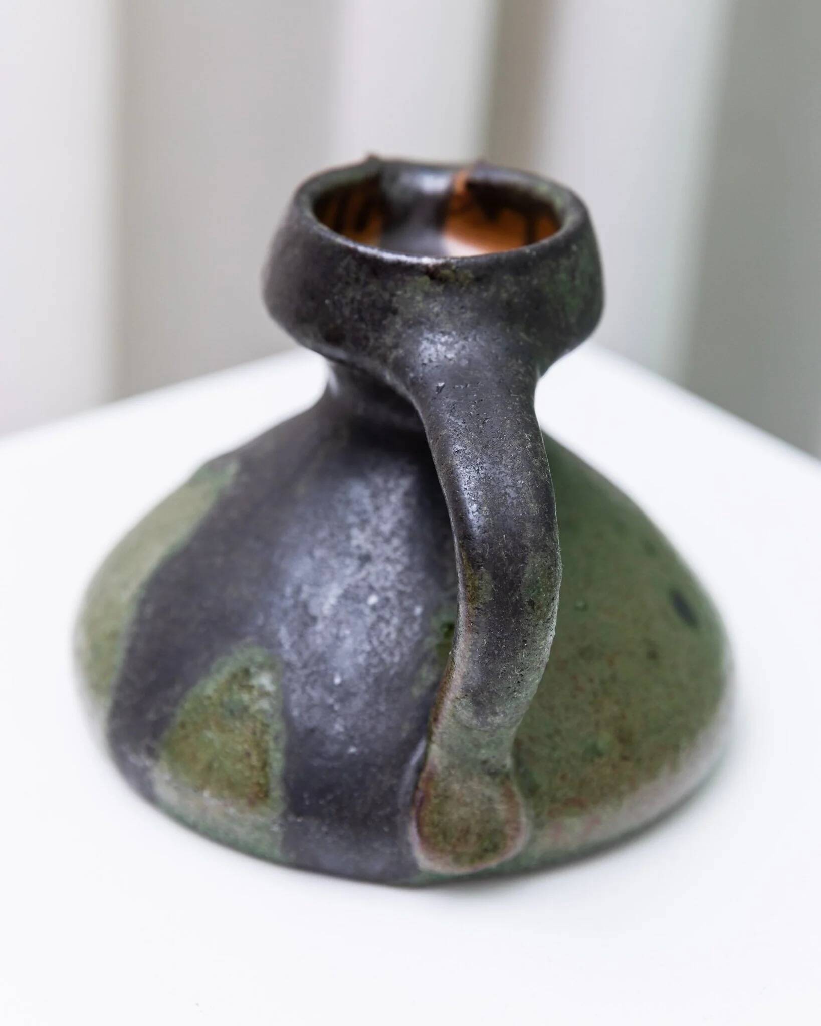 Vase en céramique fat lava vert-noir par Luise Duncker Studio, vintage des années 1970, milieu du siècle.