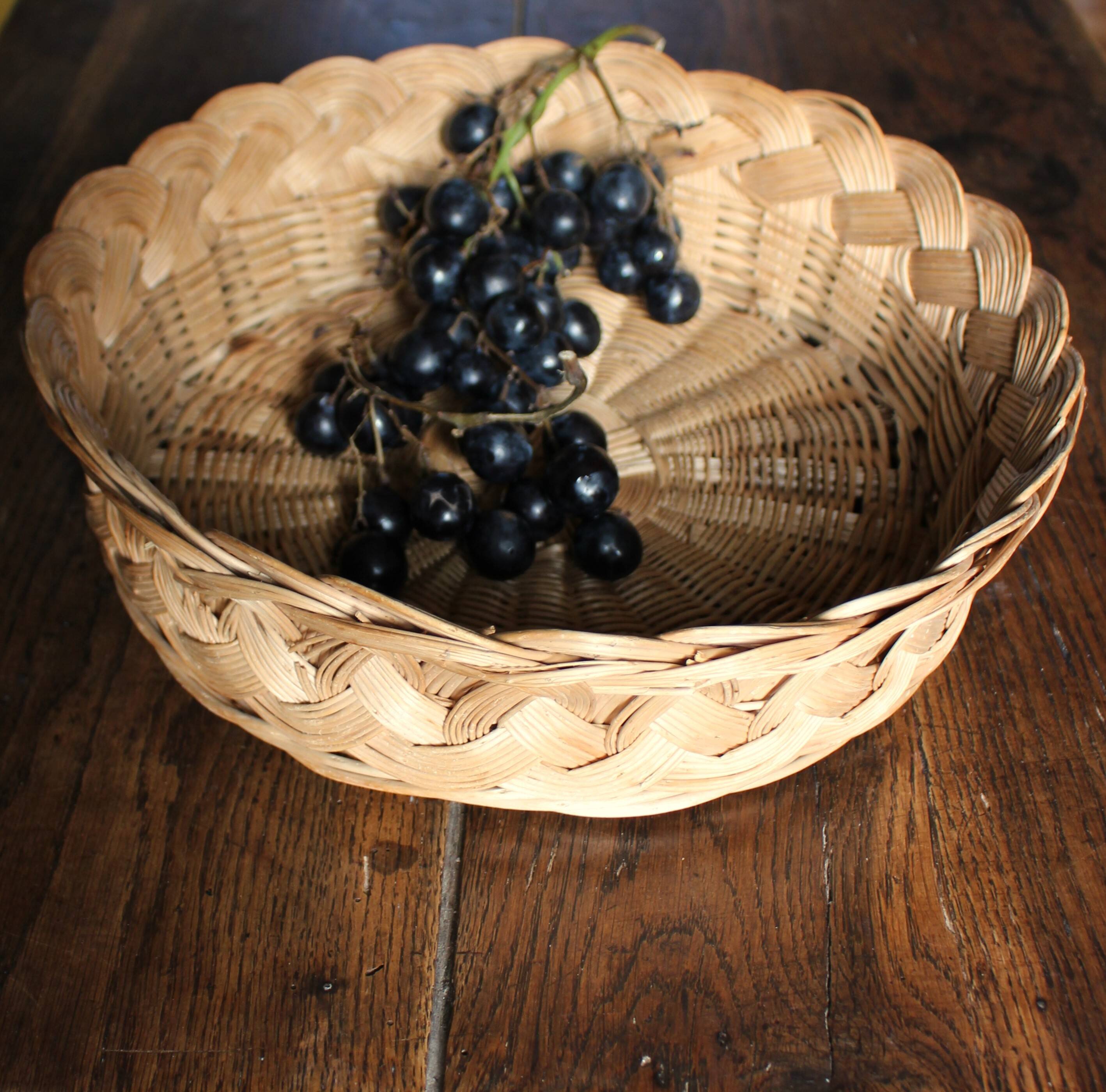 Panier Corbeille ronde osier tressage vintage