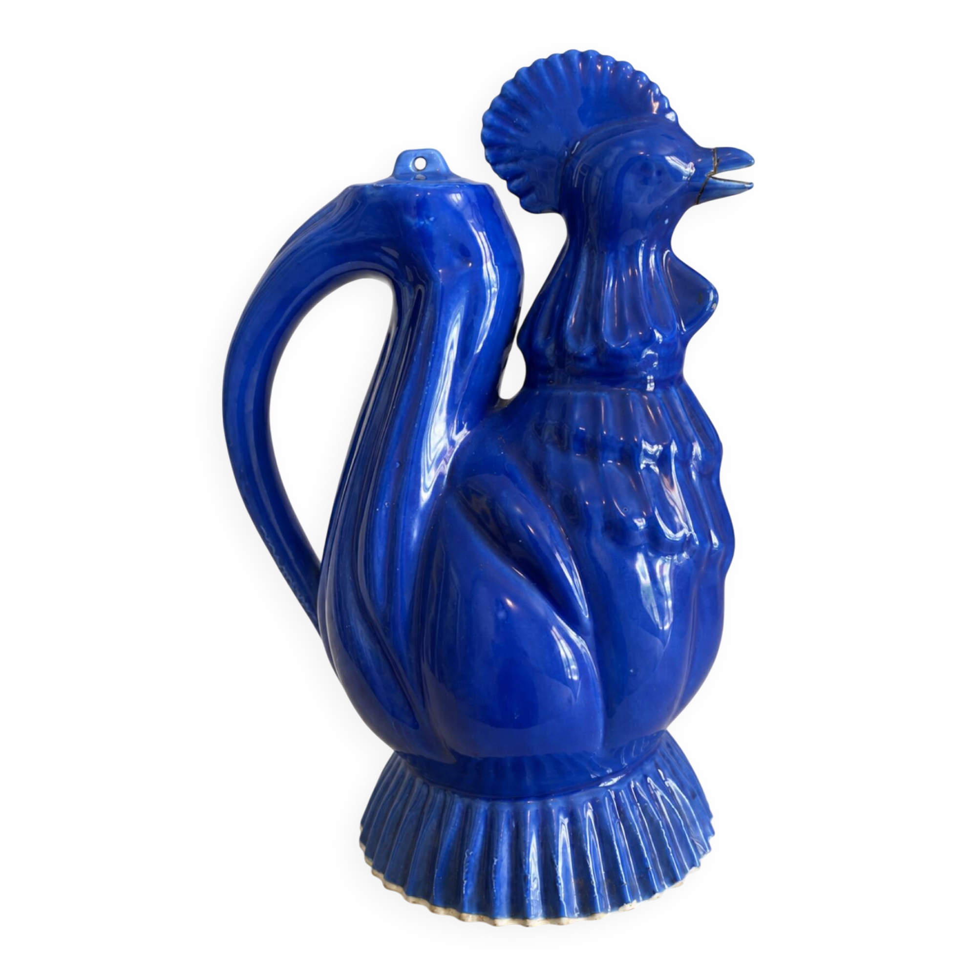 Ancienne verseuse coq bleu cobalt