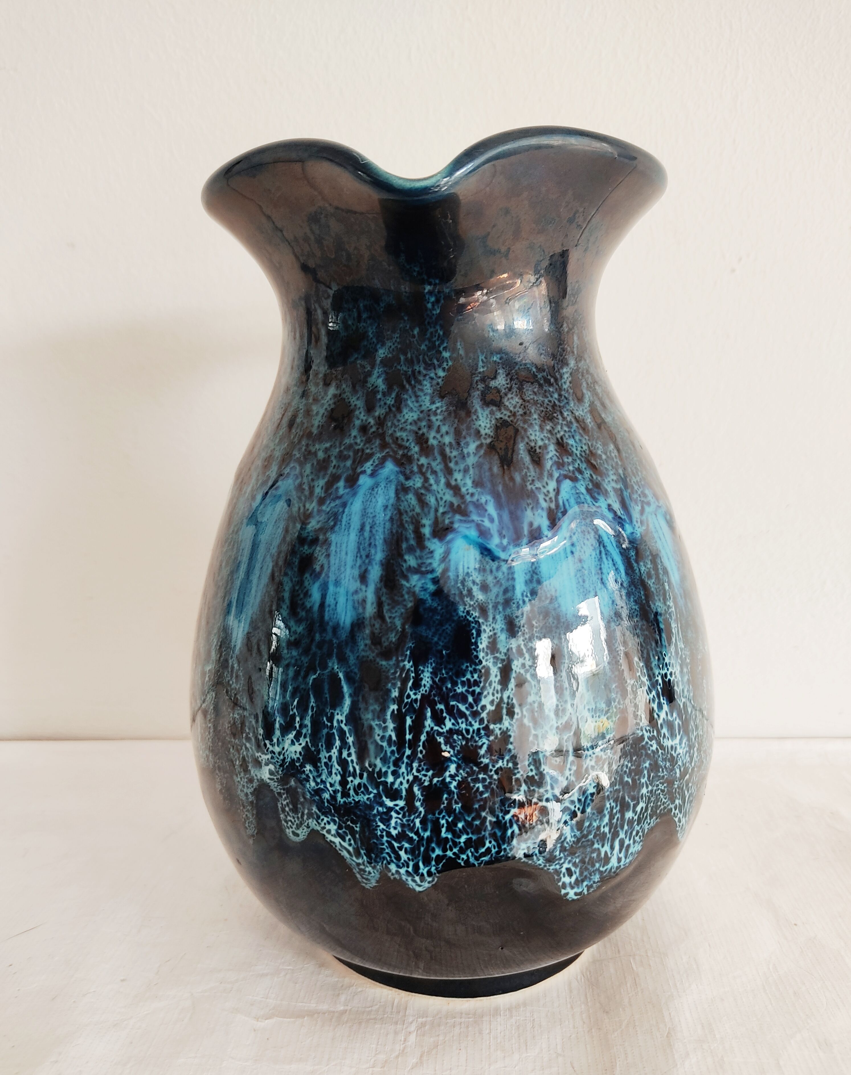 Blue ceramic vintage pitcher