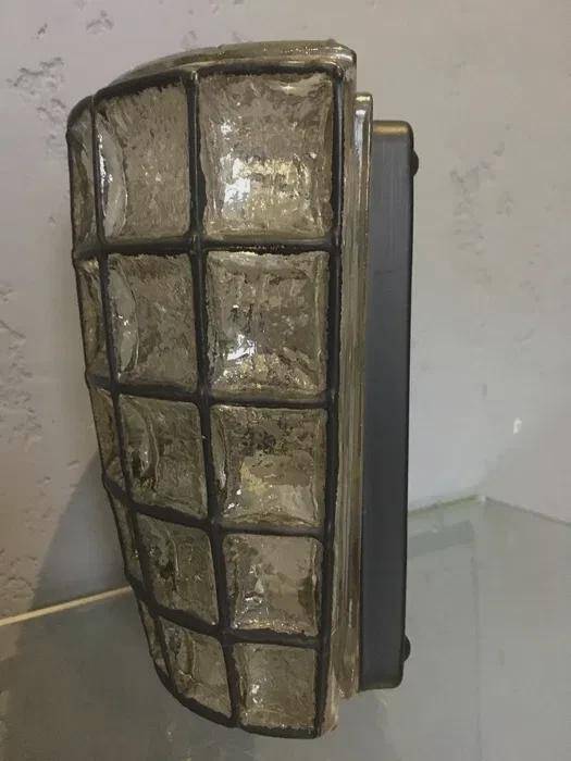 Glashütte Limburg wall light, textured glass in a metal grid, 1970s