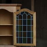 Mid-century Danish corner cabinet in oak with leaded glass, 1940s.