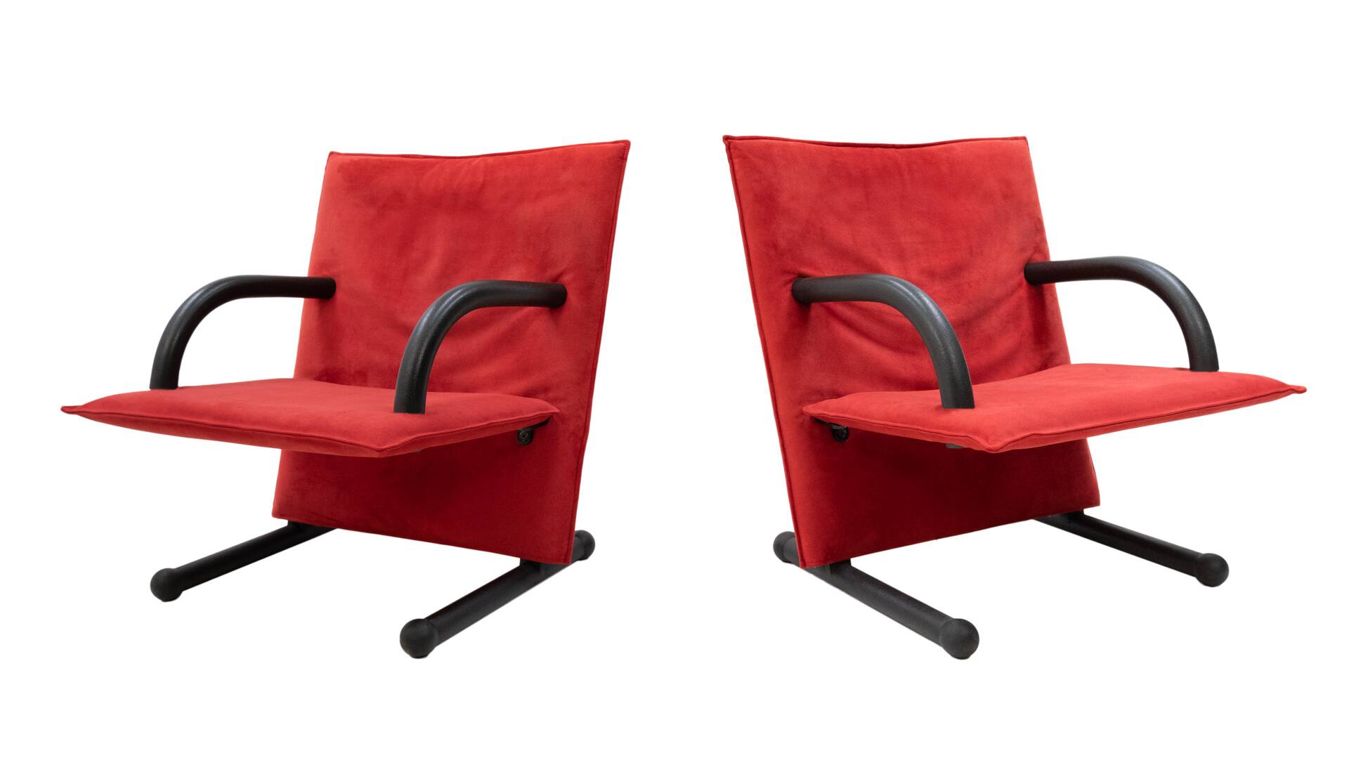 Postmodern T Line Lounge Chairs by Arflex, Red Alcantara, Italy, 1982