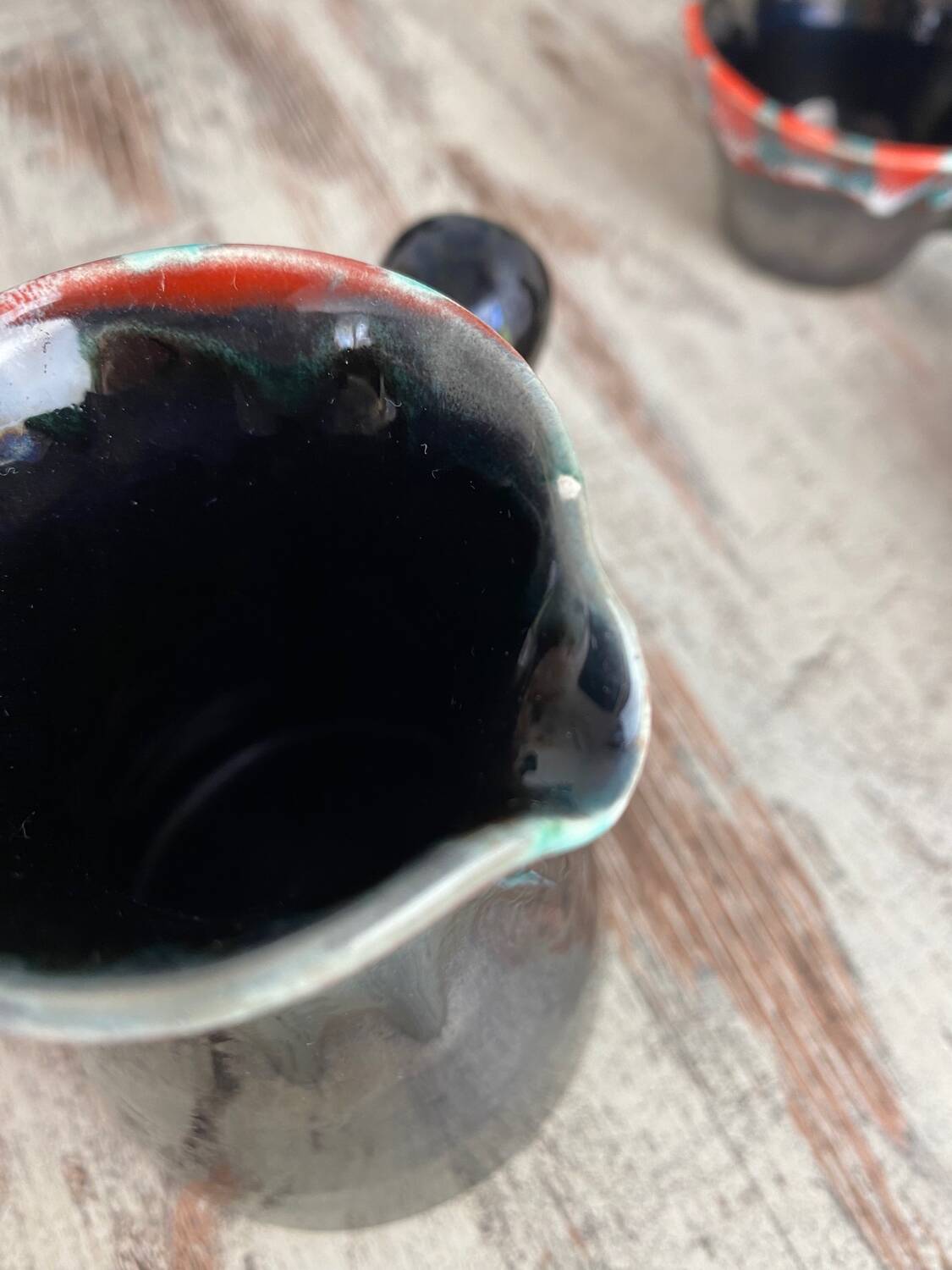 Vallauris ceramic pitcher, sugar bowl and cup set