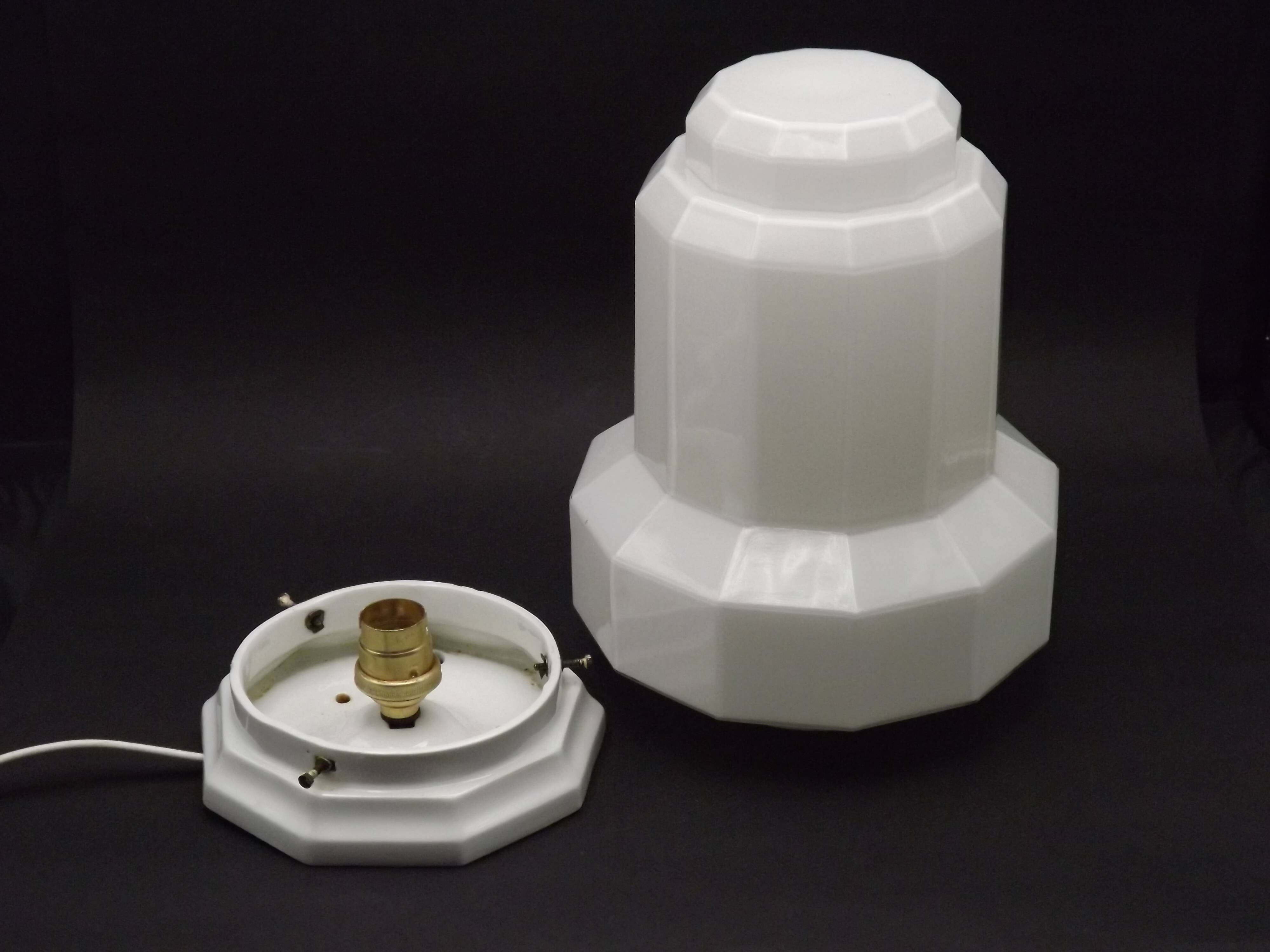 French Art Deco Skyscraper Ceiling Light White Opaque Glass - Limoges Mount