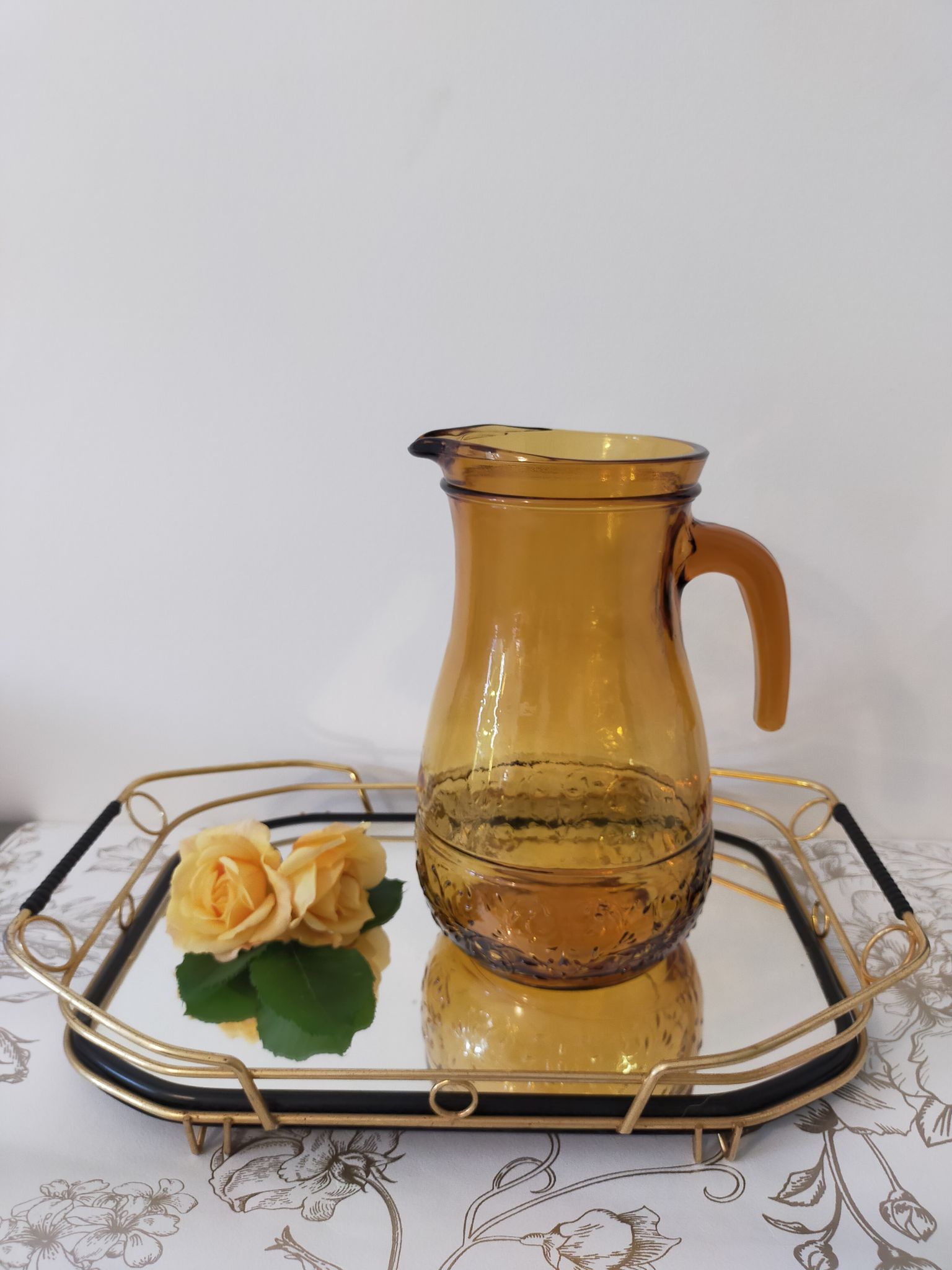 Vintage amber glass water jug made in Italy in the 60s/70s