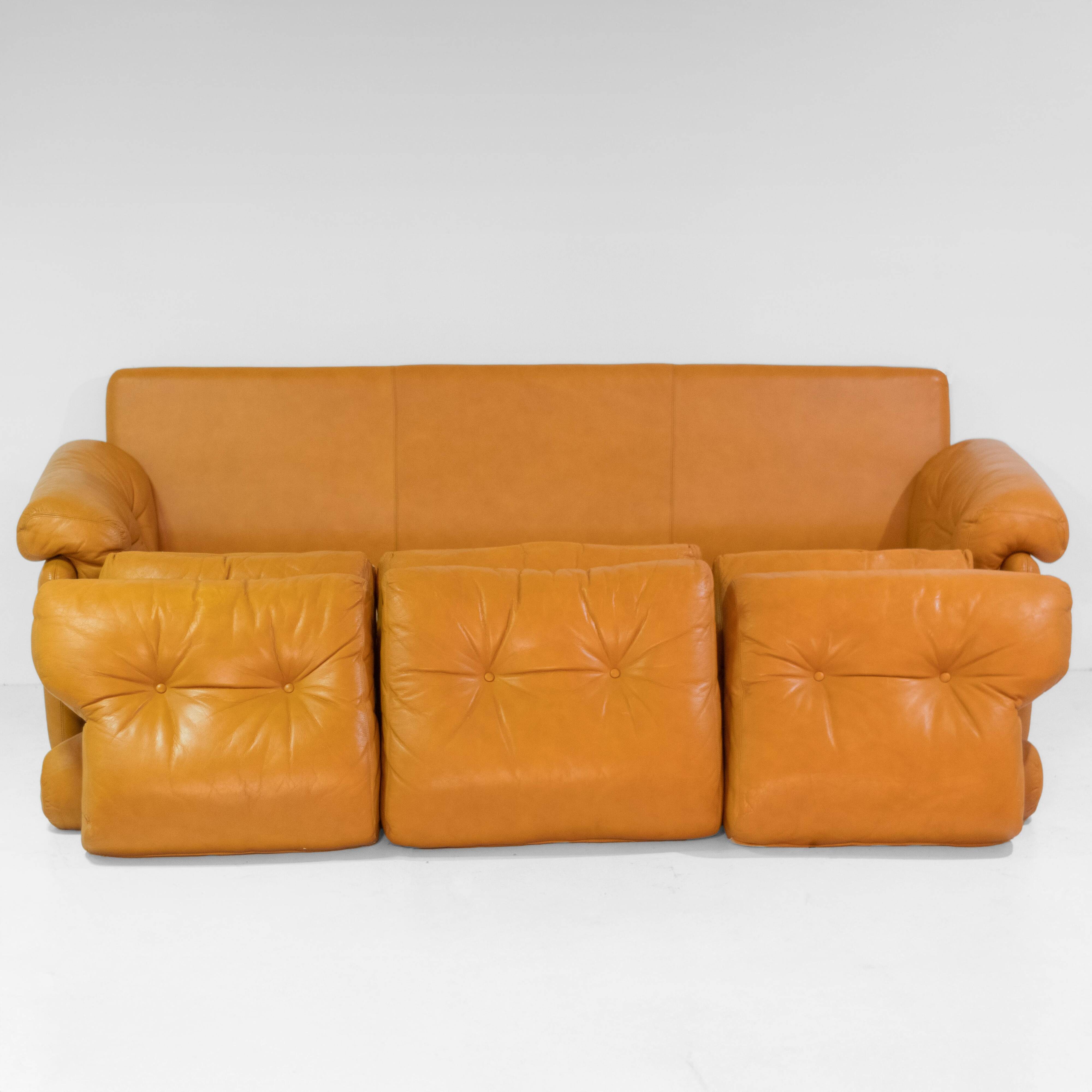 Vintage Coronado Brown Leather Living Room Set Tobia Scarpa Labeled C&B Ita