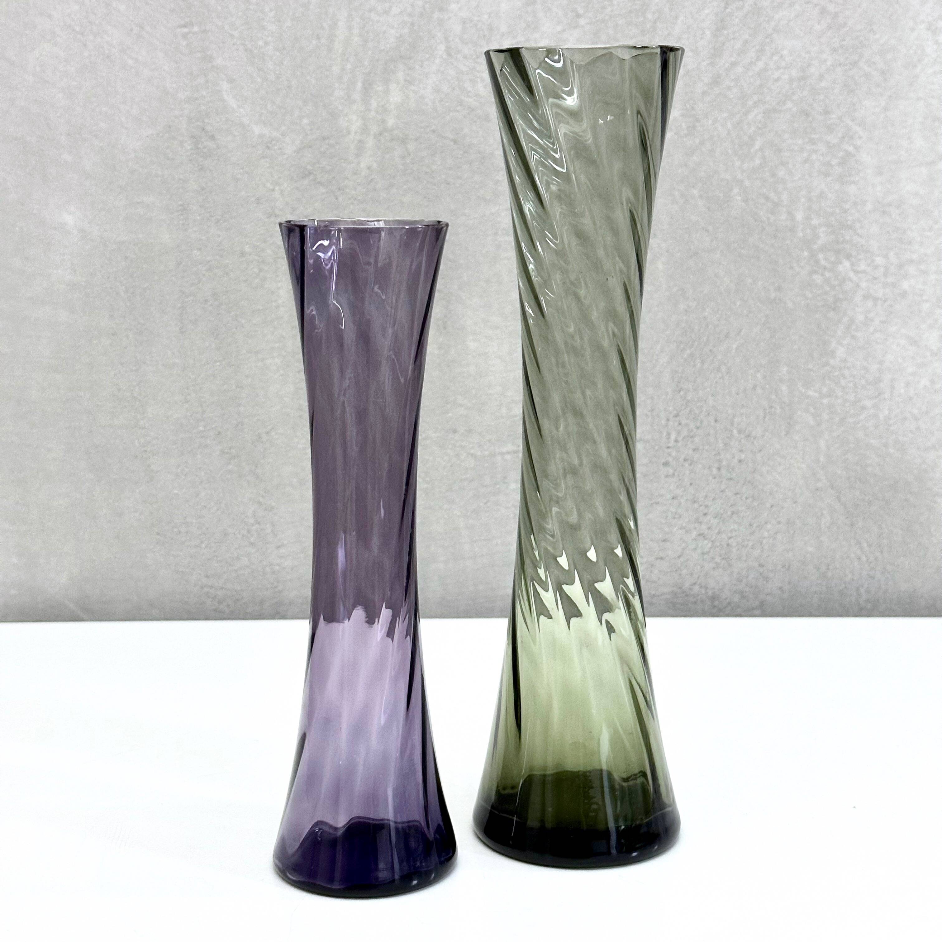 2 Mid Century glass vases crystal glass, Alfred Taube vase, smoked glass vases, 60's