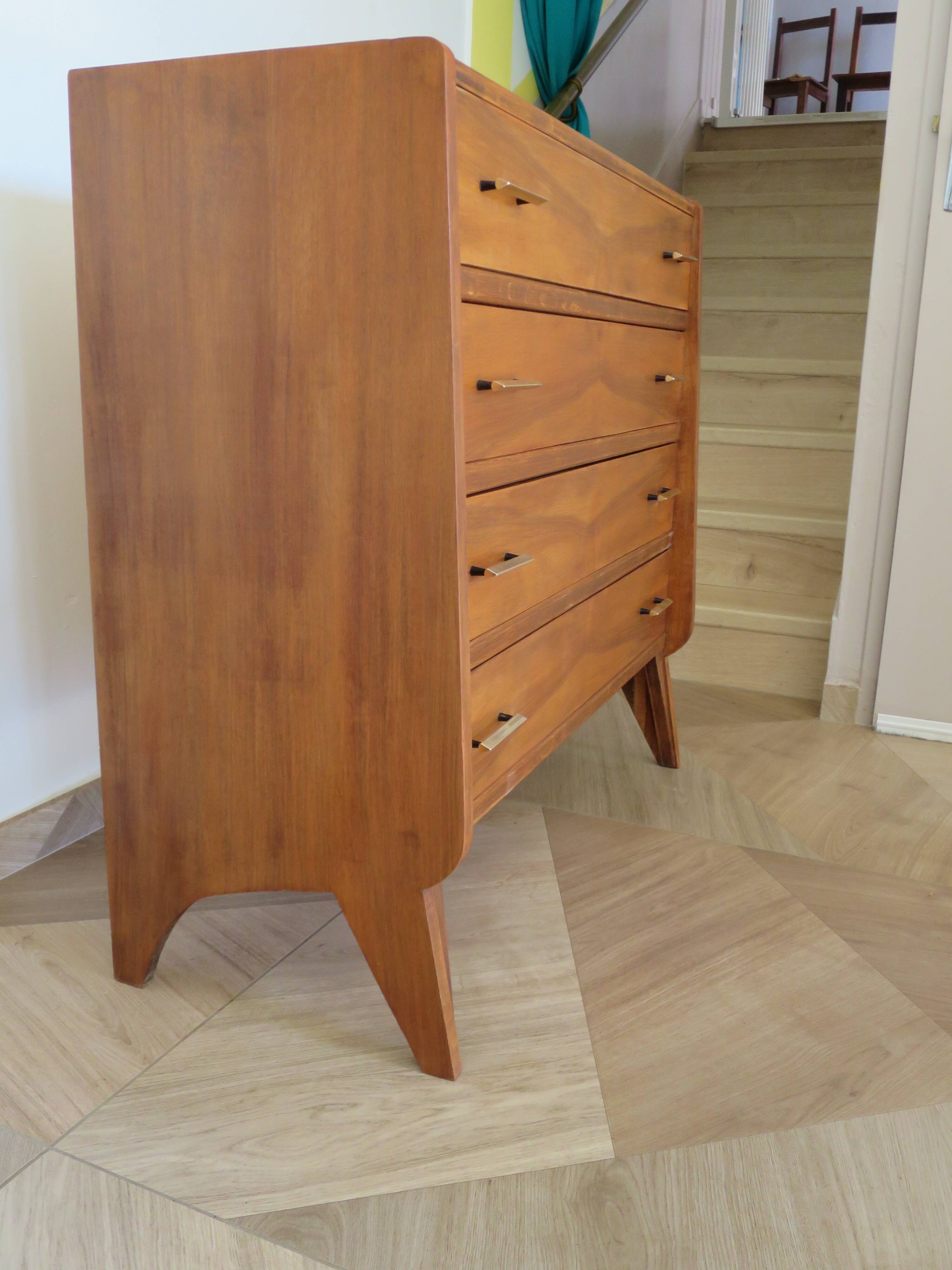 Cabinetmaker's chest of drawers - 4 drawers - golden oak - with oblique profile - compass feet - 1950