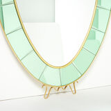 Large Italian mirror oval brass crystal green crystal of Cristal Arte 1950s 110x219cm
