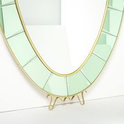 Large Italian mirror oval brass crystal green crystal of Cristal Arte 1950s 110x219cm