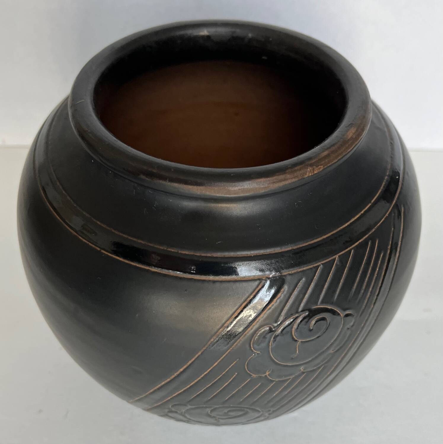 Art Deco ball vase in black ceramic