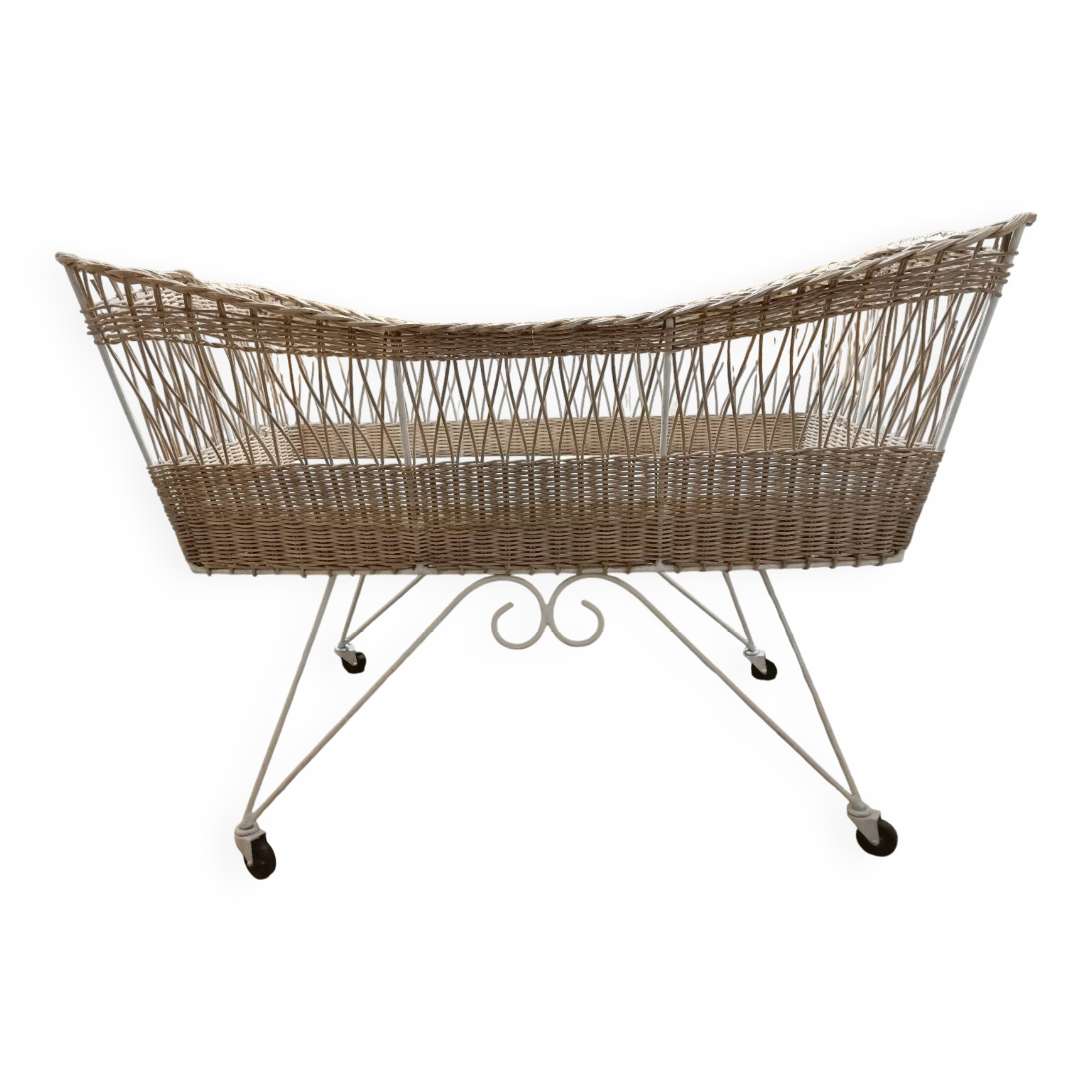 Rattan and wrought iron cradle