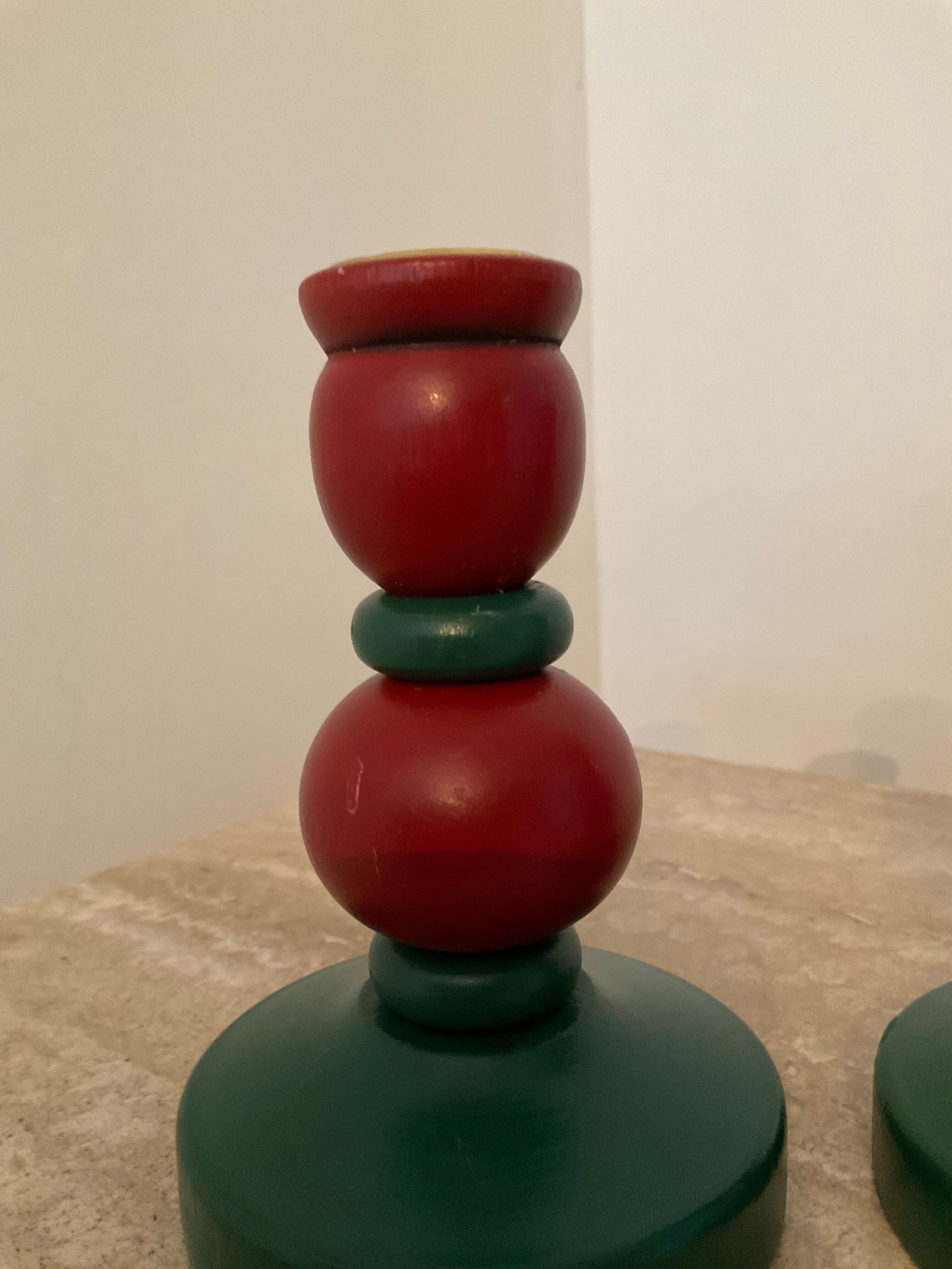 Duo of vintage Swedish wooden candle holders