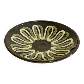 grande coupe en céramique, motifs abstraits, Noir & Jaune, Made in Belgium,