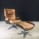 Set of Mid-Century Modern Leather Lounge Chair and Ottoman, Germany, 1960s