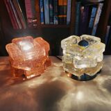 Brutalist solid bubble glass clear and red table lamps 1960s, set of 2
