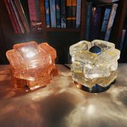 Brutalist solid bubble glass clear and red table lamps 1960s, set of 2