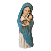 Vierge a l'enfant en gres polychrome