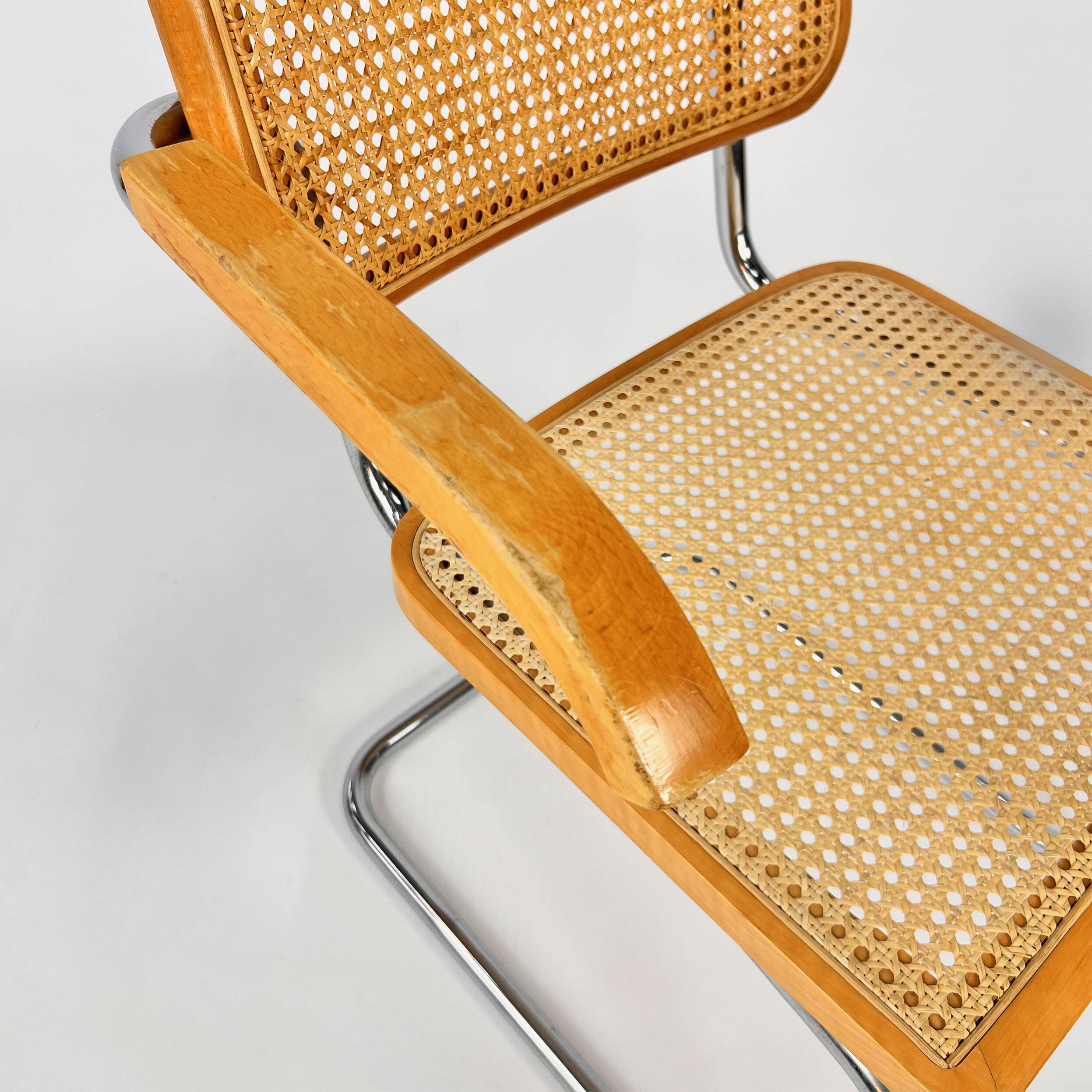 Tubular Frame and Cane Cantilever Dining Chair, Italy, 1970s