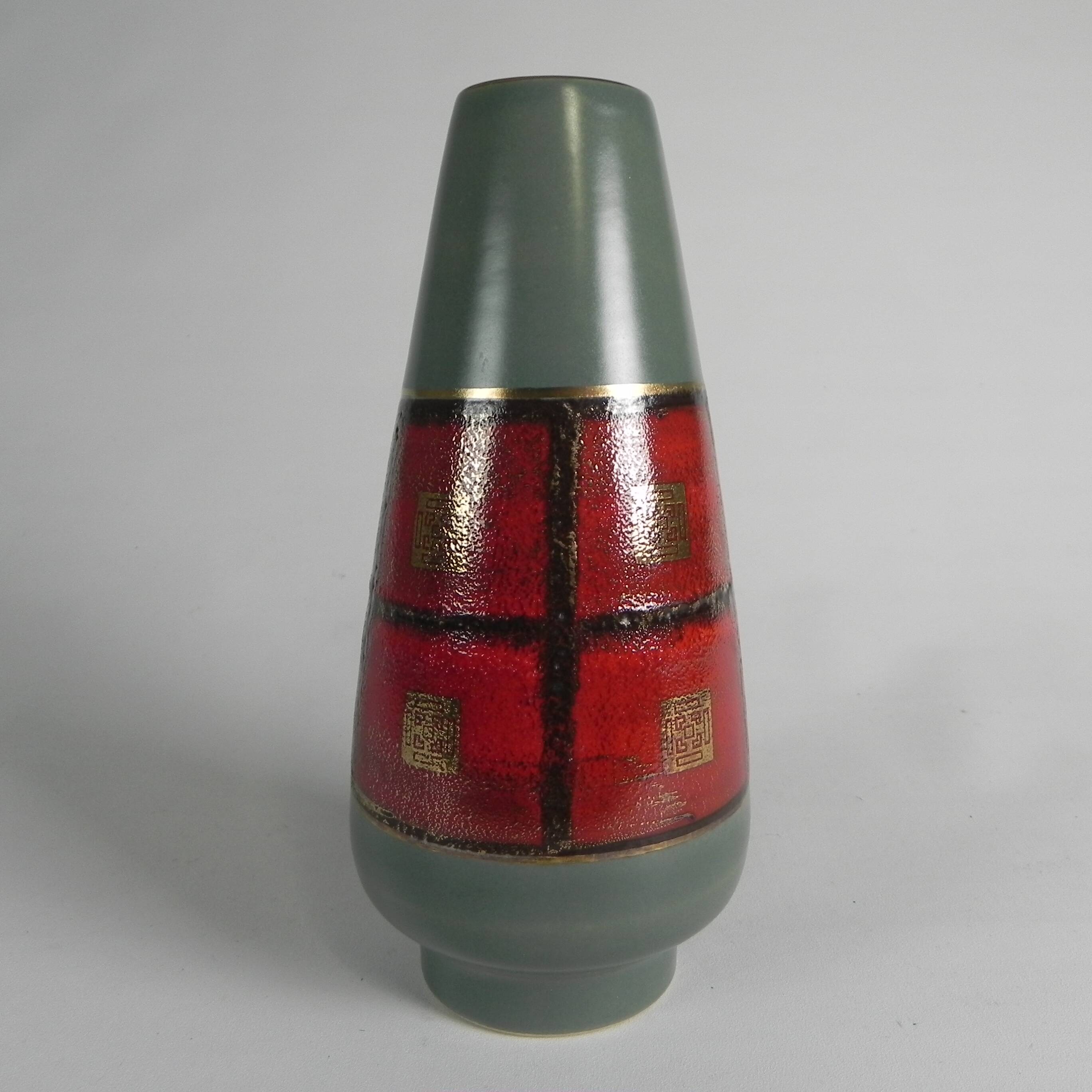 German vase in red and green ceramic, 1960s