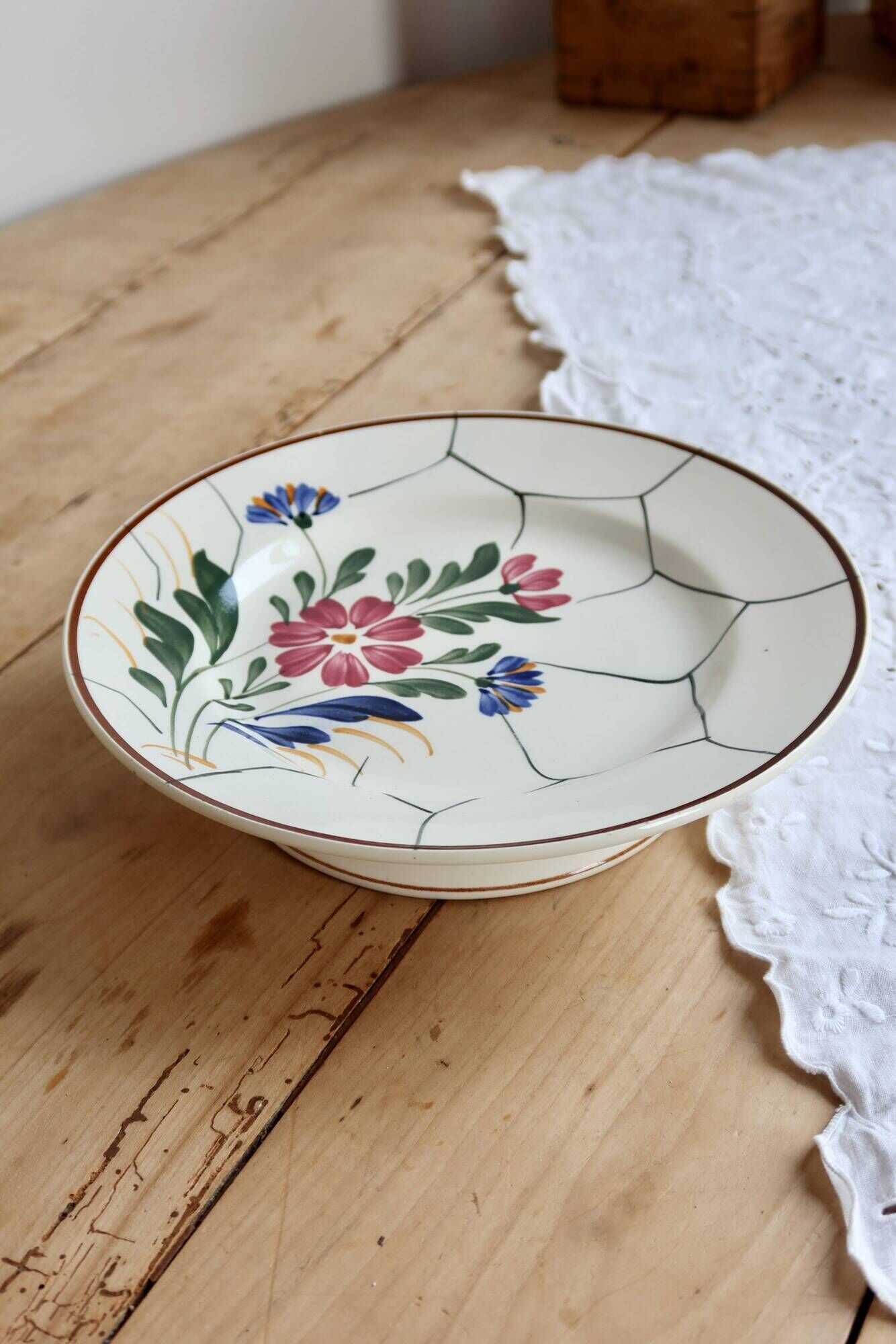 Vintage faience compote from Saint-Amand, model Maurice – Floral decoration