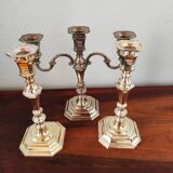 Antique silver-plated metal candlestick and candle holders