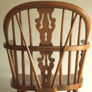 Mid century solid oak lyre-back Windsor elbow armchair, 1960s