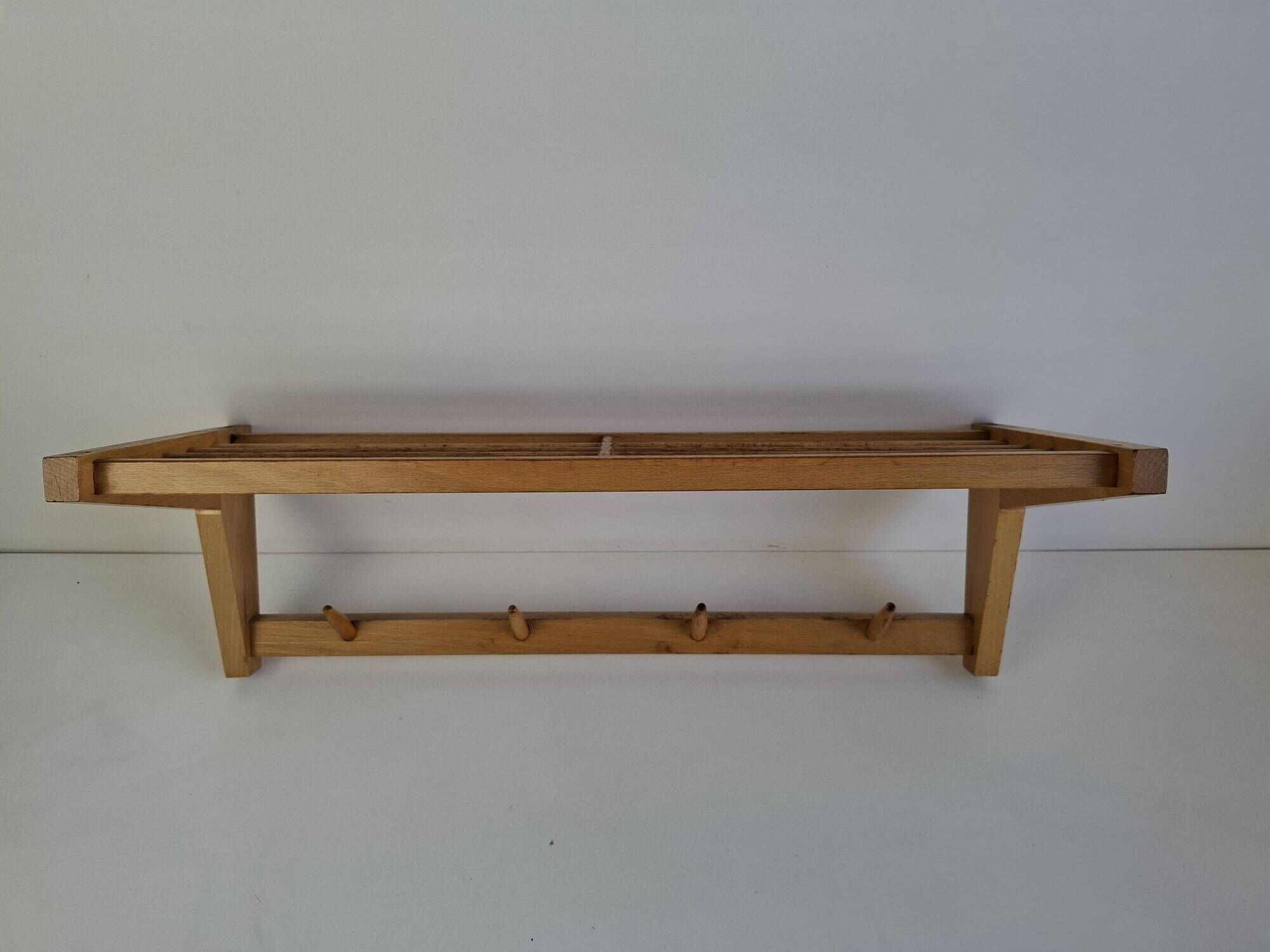 ULUV Czechoslovakian Mid-Century Wooden Wall Coat Rack, circa 1970