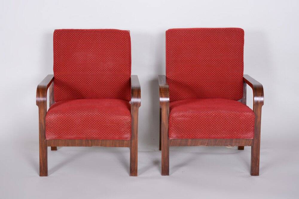 Set of Art Deco Walnut Armchairs, 1930s