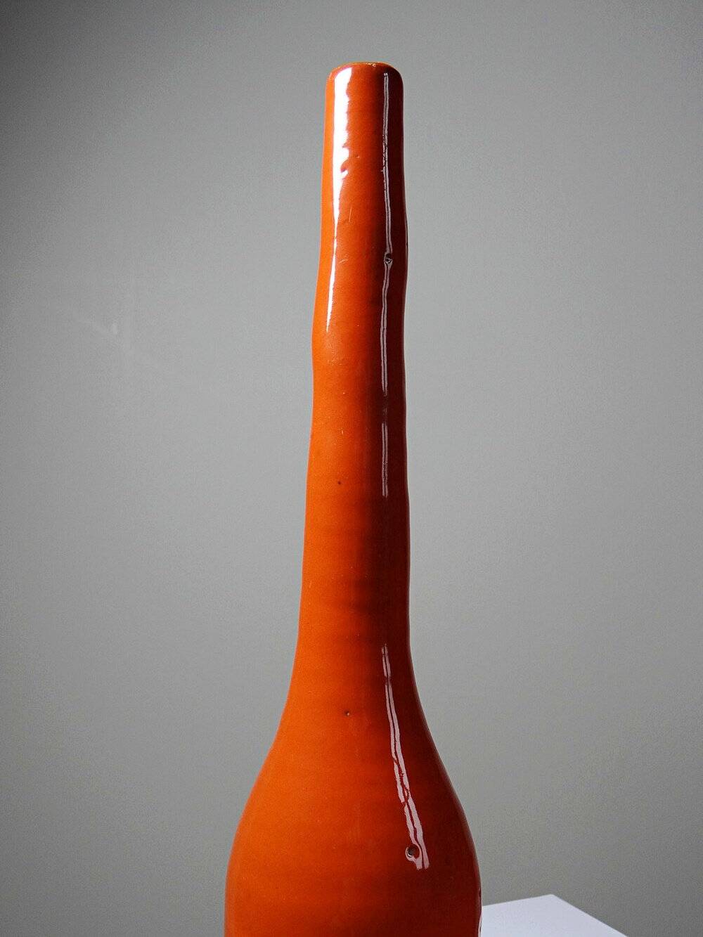 Bright orange mid-century decorative bottle lamp base glazed pottery.