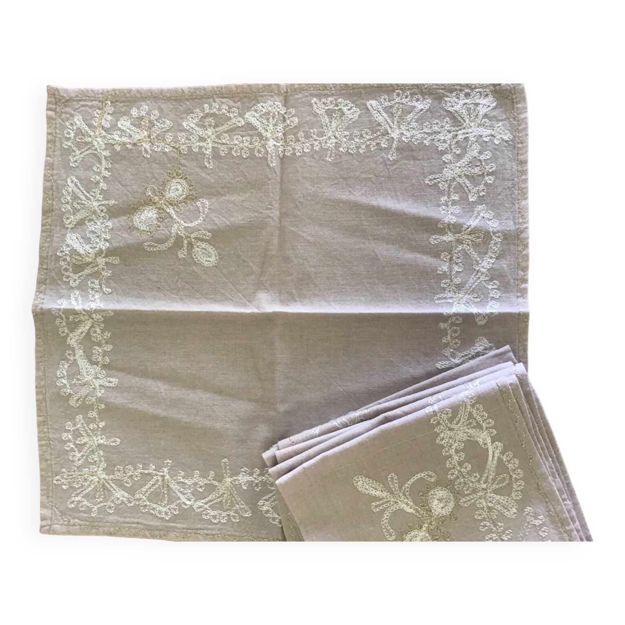 Set of 8 antique embroidered napkins