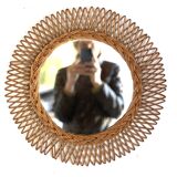 Round rattan mirror