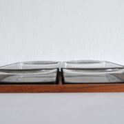 Danish Modern Teak Serving Tray with Glass Bowls by Wiggers, Denmark, 1960s