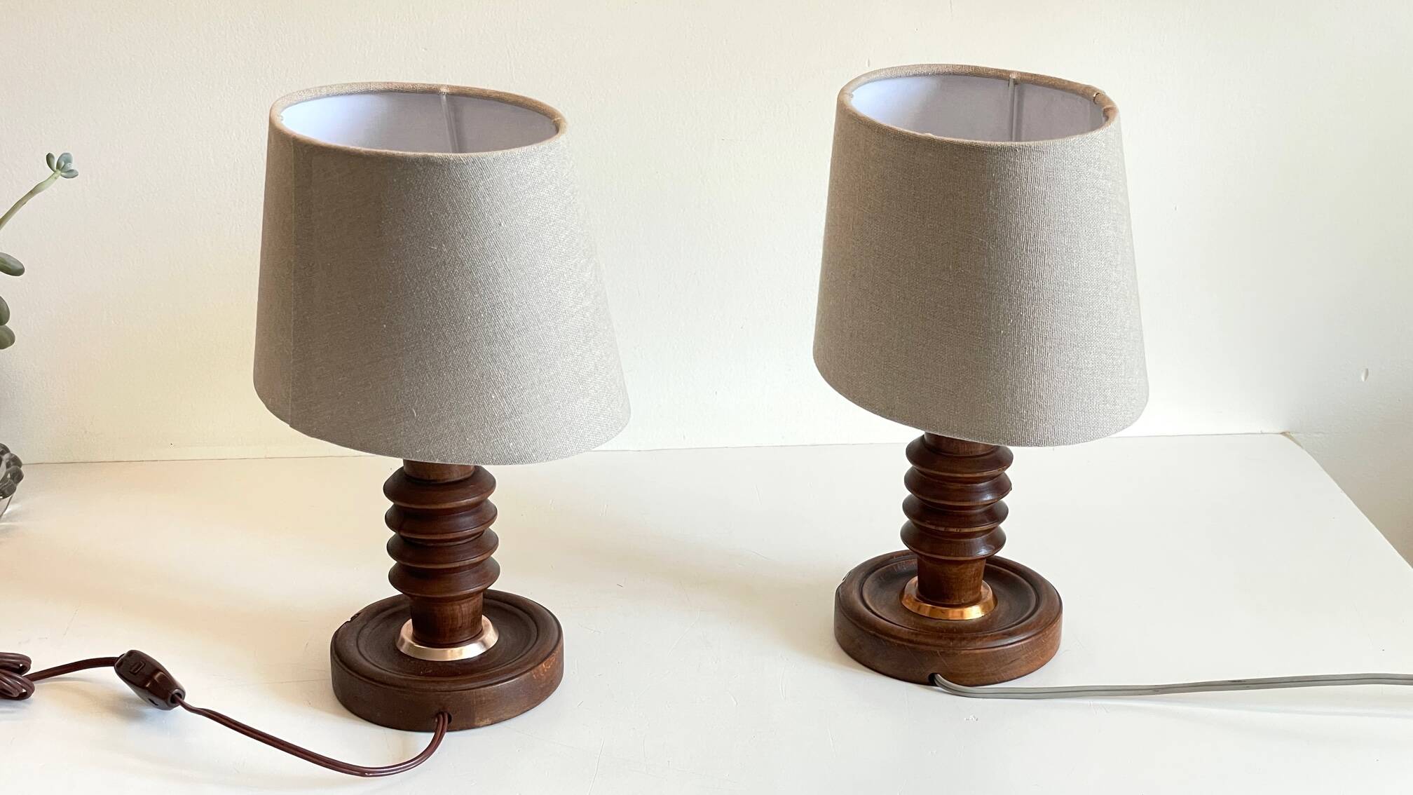 Pair of vintage wooden lamps