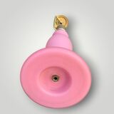 Pink frosted glass and gold brass accent lamp - 1970s