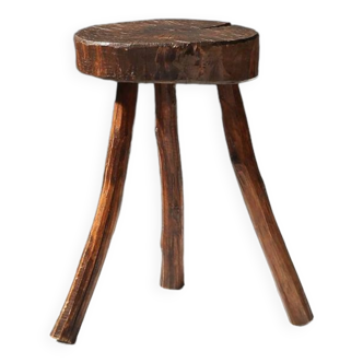 Tabouret rustique en bois 19ème siècle