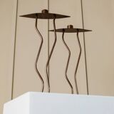 Dark Bronze Metal Candlesticks, Zigzag Postmodern Memphis Style, 2-Piece Set, Italy 1990s