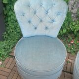 Pair of vintage blue velvet upholstered toad armchairs from the 1970s
