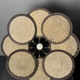 Midcentury uchiwa fan macrame fiber rattan hanging pendant lamp, 1970s