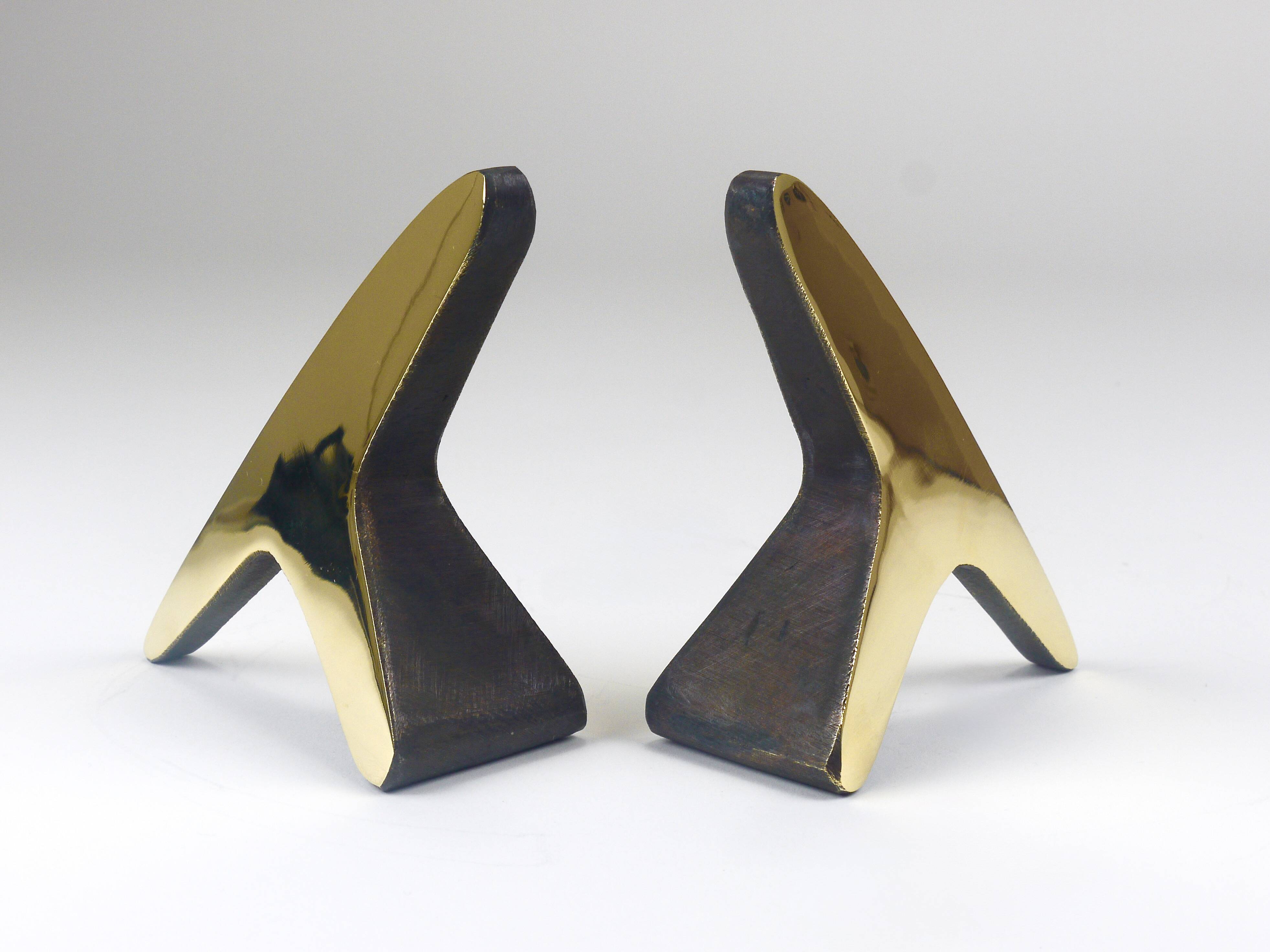 Pair Carl Auböck Minimalist Mid-Century Brass Bookends #3847, Vienna, Austr