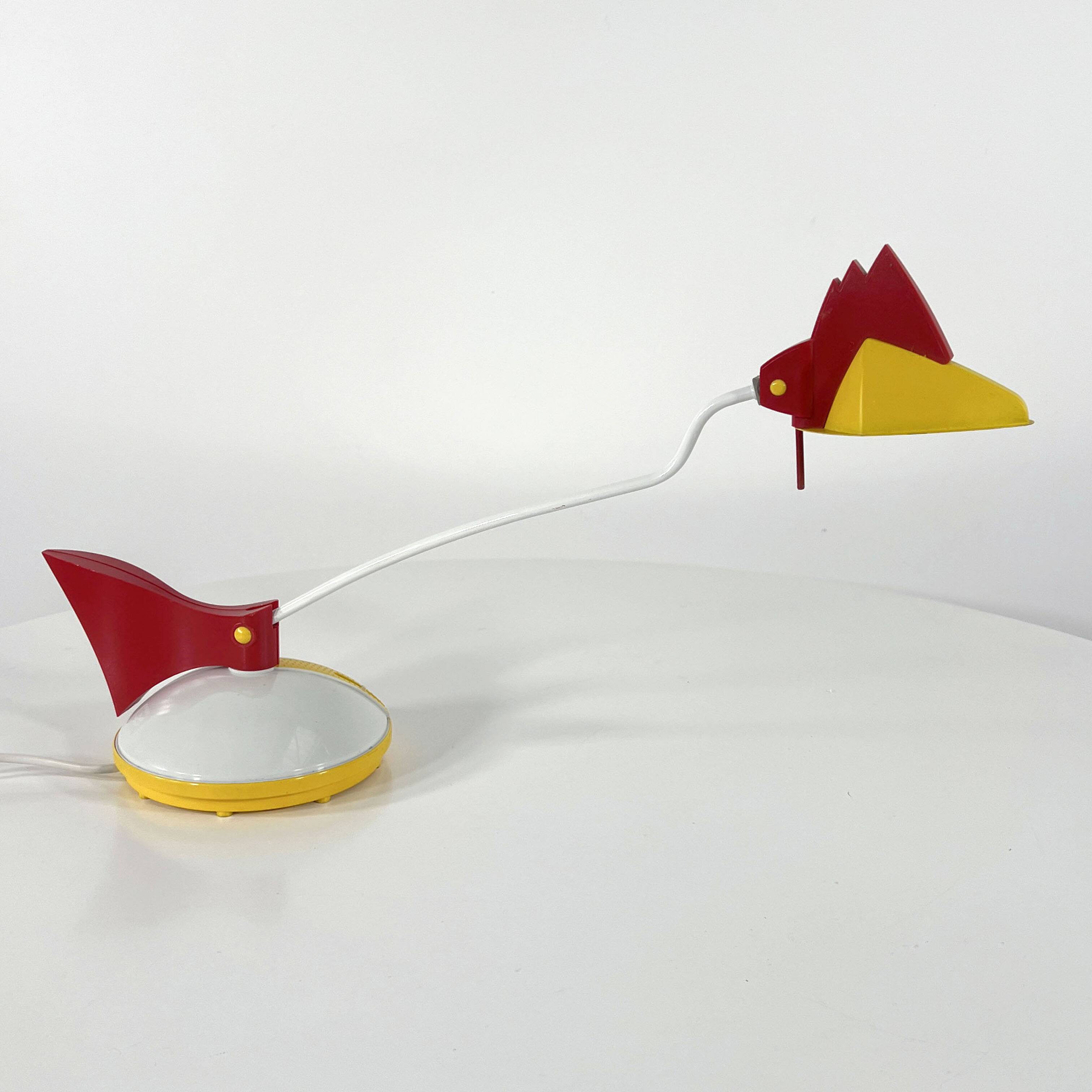 Red and white toucan desk lamp by Brilliant Leuchten Germany, 1980.