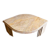Table basse vintage en marbre couleur sable en forme d'œil, France années 1980